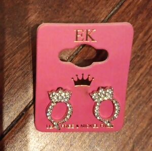 Women's Ek Earrings Letter Q with Crown (Cubic Zicornia) Diamonds NIP